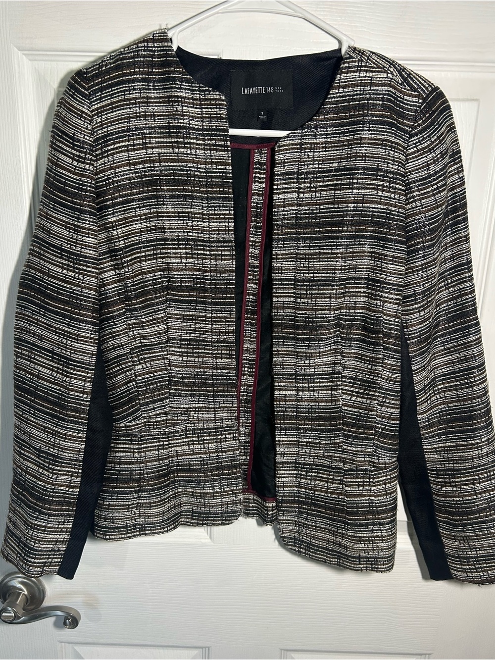 Lafayette 148 New York Brown Black White Textured Tweed Blazer Jacket Women Sz 2